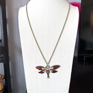 Enameled Dragonfly Pendant Long Necklace
